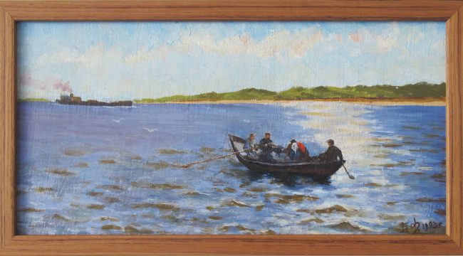 B.Fileikin, Wolga, marouflÃ©, gesigneerd, Moskou 1993, art